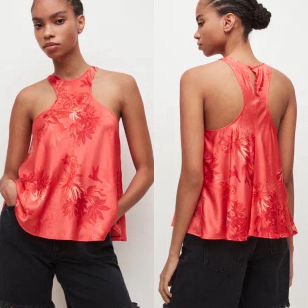 ALL SAINTS NWT Verna Nila Racerback Silk Blend Top in Orange Size 0 MSRP $179